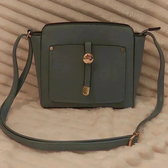 EUC BLUE VEGAN LEATHER CROSSBODY - Picture 1 of 13